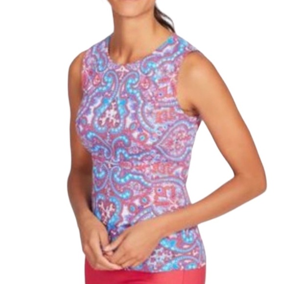 J. McLaughlin Top Tania Augusta Sleeveless Paisley Pink Blue White Size Medium - Picture 3 of 6